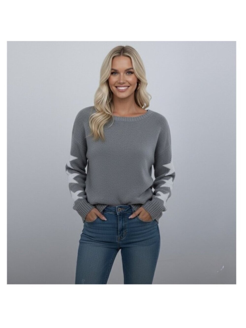 Star Pattern Drop Shoulder Sweater Gray